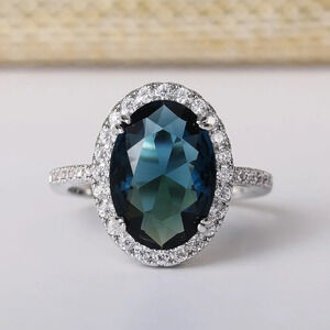 ▶Noble Hollow Anillos Super Large Oval Pure Royal Blue CZ Silver Ring, L263